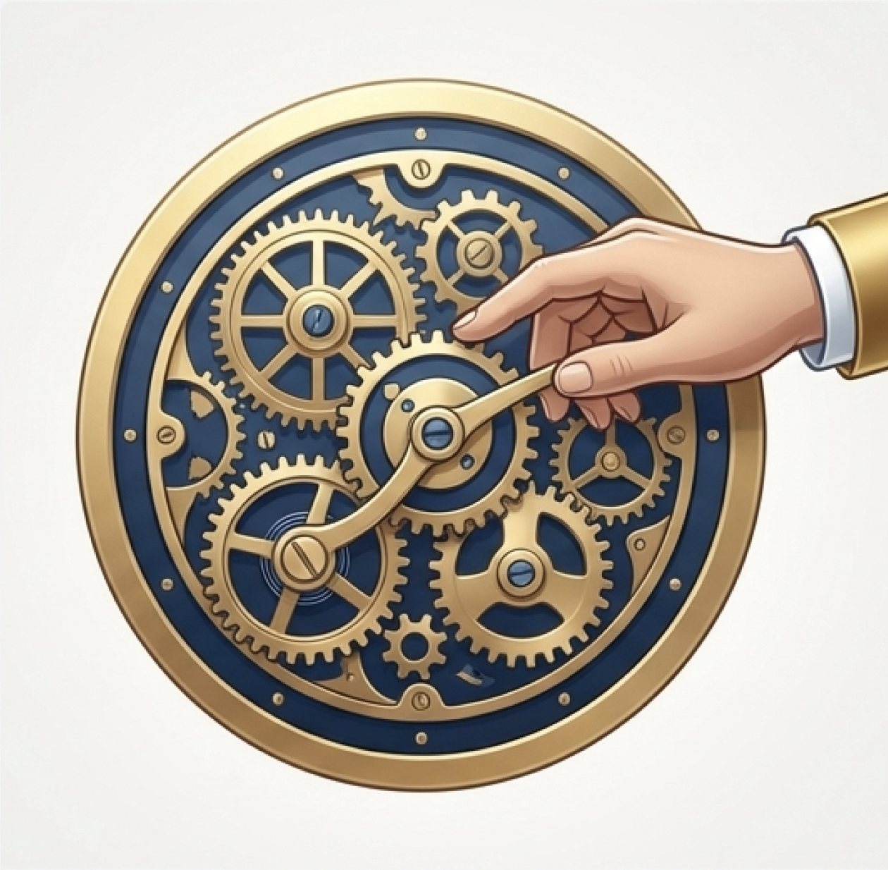 Supervisión Humana - Mano ajustando engranajes representando el control humano sobre sistemas de IA