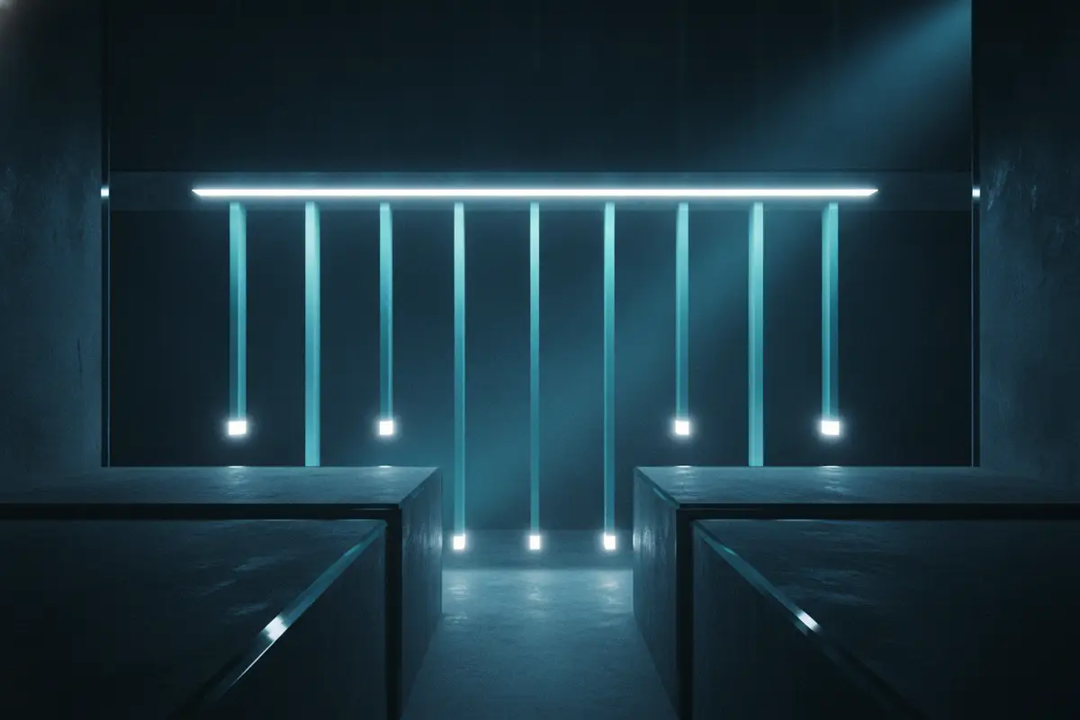Ilustración: una viga de luz horizontal de la que descienden siete haces de distinta longitud, cada uno terminado en su propio nodo.
