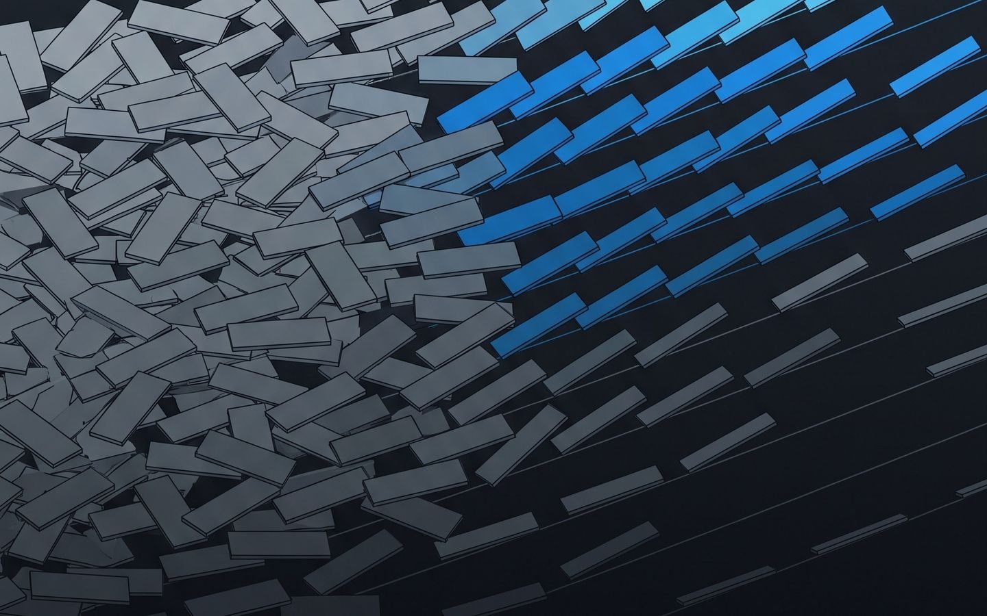 Cover of RavencoreX MAG Volume 02: scattered grey plates on the left resolve into aligned rows of blue plates on the right.
